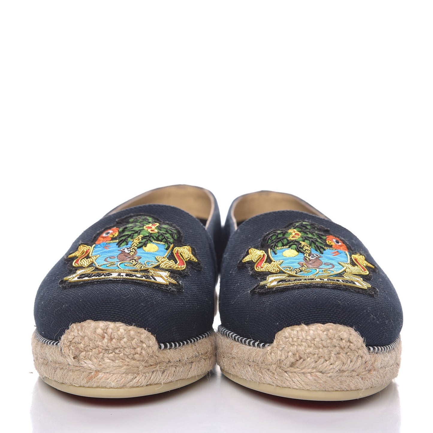 CHRISTIAN LOUBOUTIN Canvas Lougalia Appliquéd Cario Loubi Flat Espadrilles 38 Version Blue