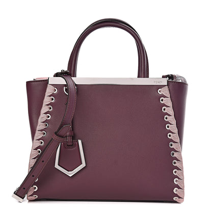 Fendi Vitello Dolce Ribbon Lace Up Petite 2Jours Tote Dark Red Rosa Doll 1 of 11