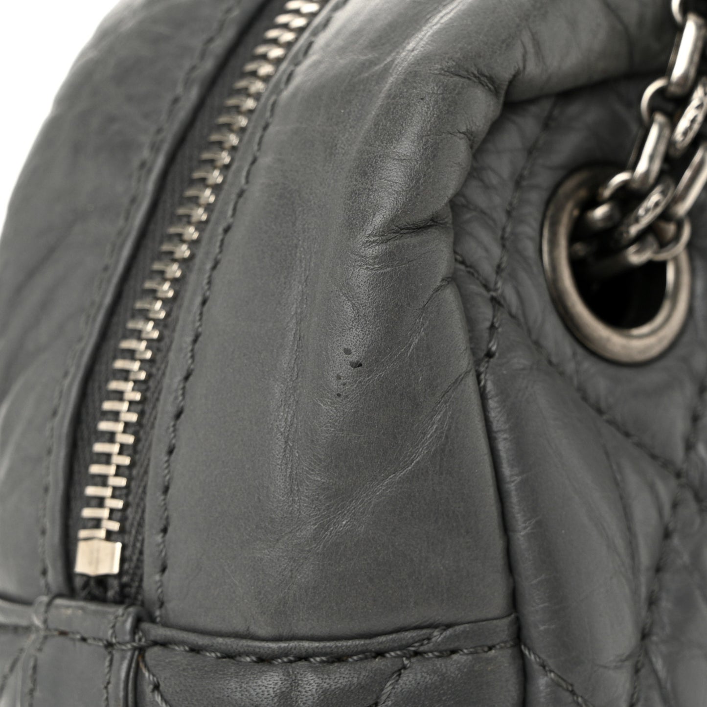 Aged Calfskin Quilted Large Reissue Camera Case Grey