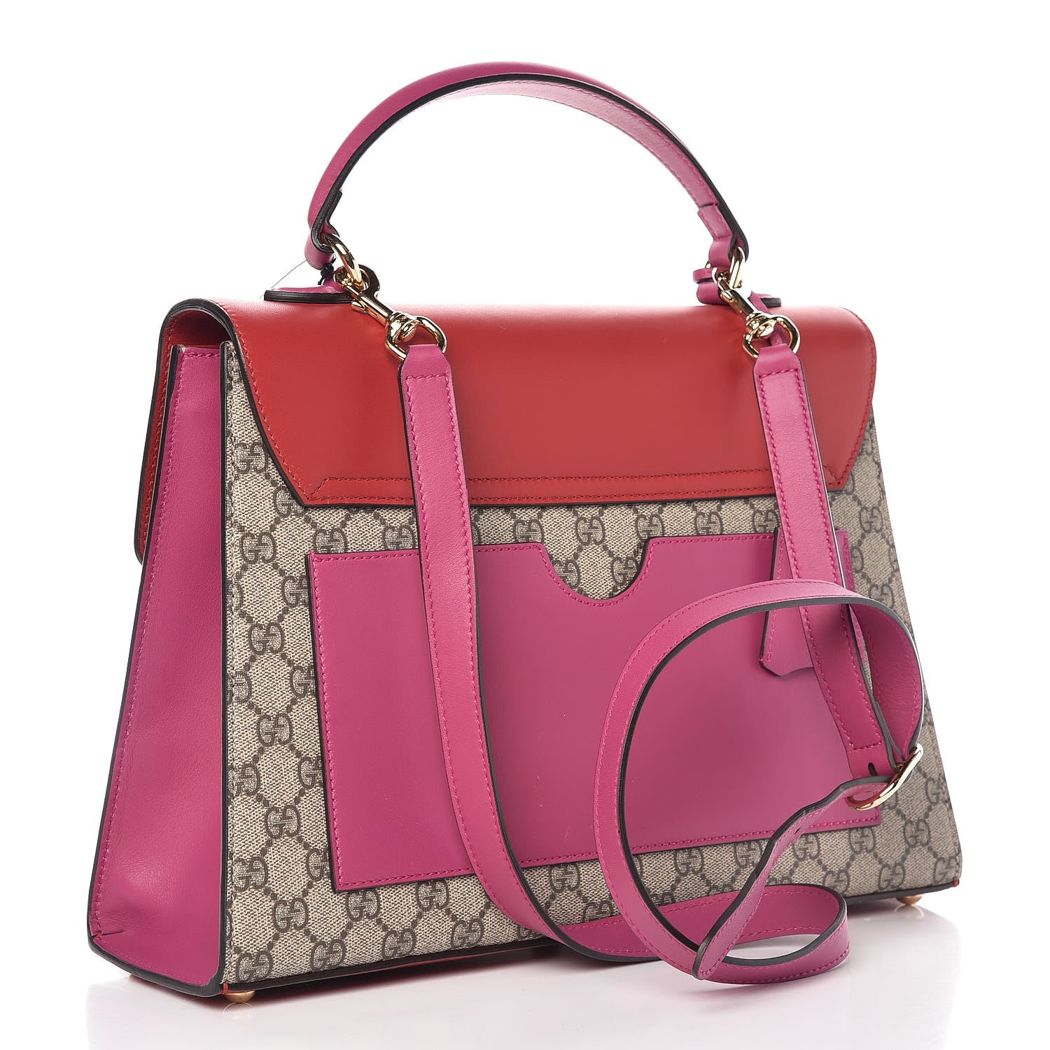 Gucci GG Supreme Monogram Calfskin Medium Padlock Top Handle Bag Beige Hibiscus Red New Rosette 3 of 10