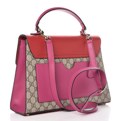 Gucci GG Supreme Monogram Calfskin Medium Padlock Top Handle Bag Beige Hibiscus Red New Rosette 3 of 10