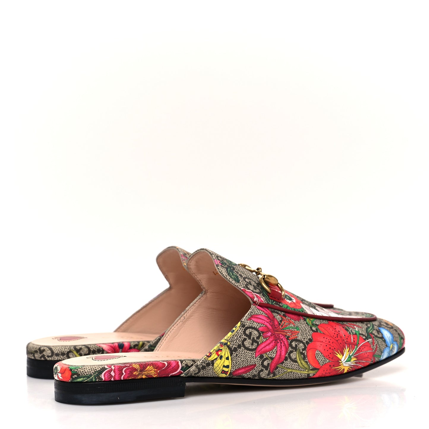 GG Supreme Monogram Flora Womens Princetown Slippers 36.5 Beige Ebony Multicolor Rosso