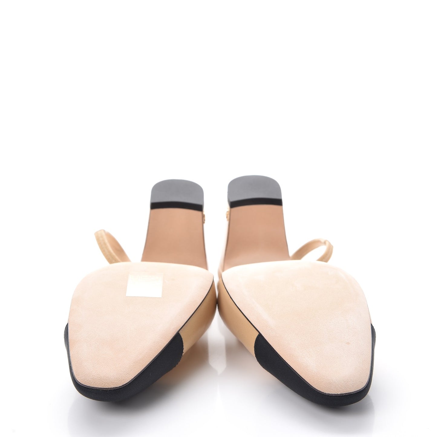 Lambskin Grosgrain Cap Toe CC Slingback Pumps 38.5 Beige Black