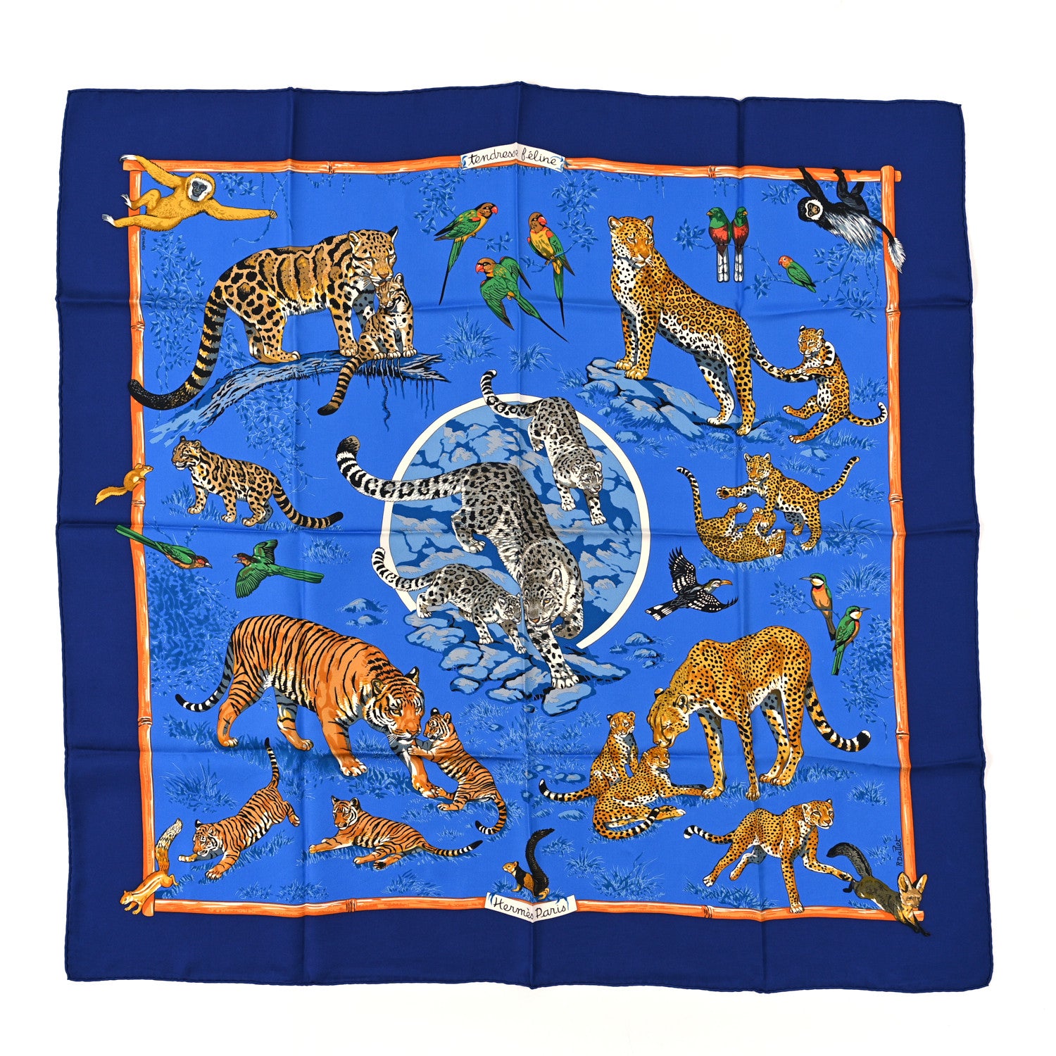 Hermes Silk Tendresse Feline Scarf 90 1 of 3