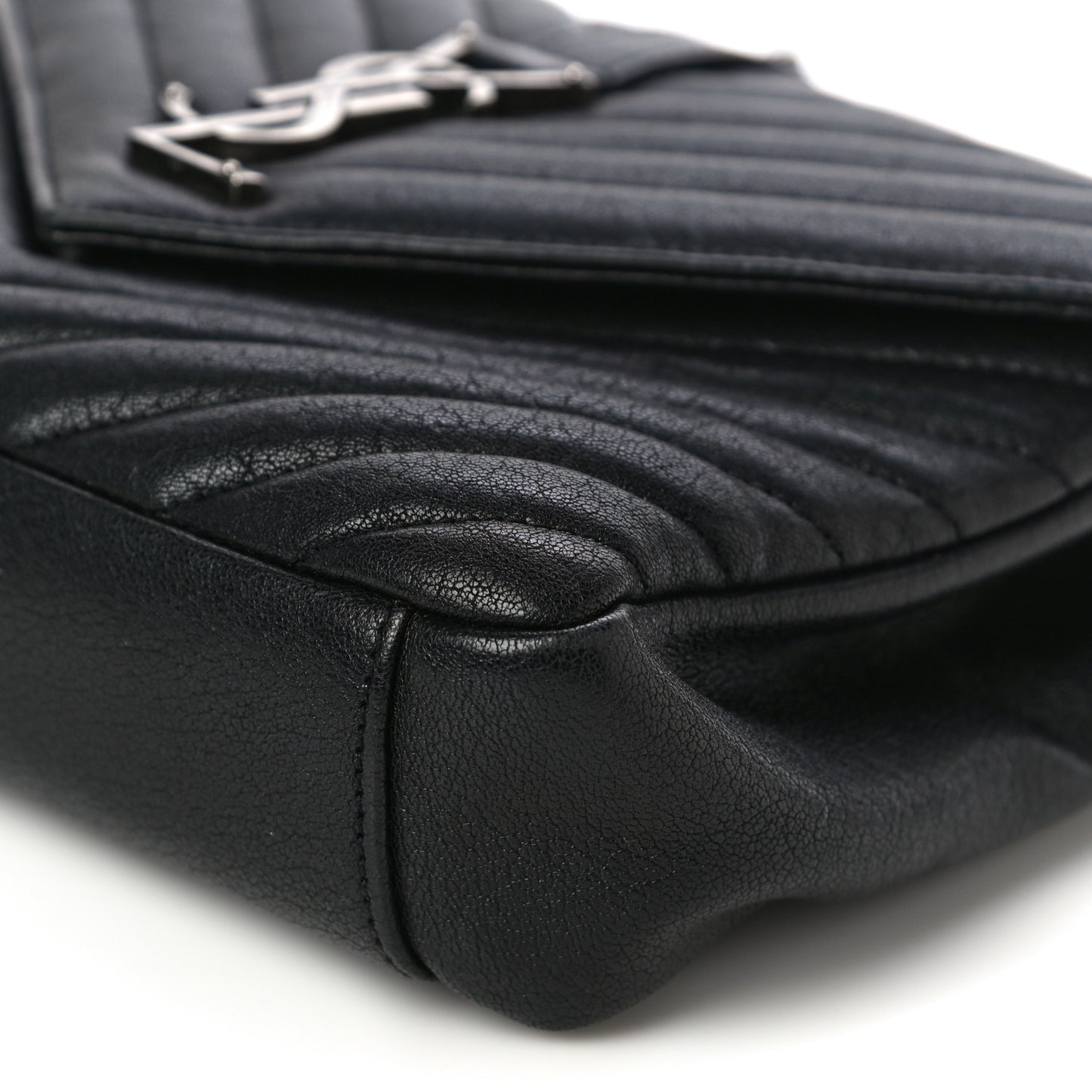 Sheepskin Matelasse Chevron Monogram Medium College Bag Black