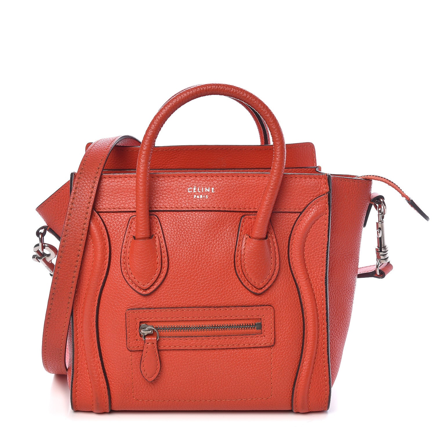 Celine Drummed Calfskin Nano Luggage Vermillion 1 of 15