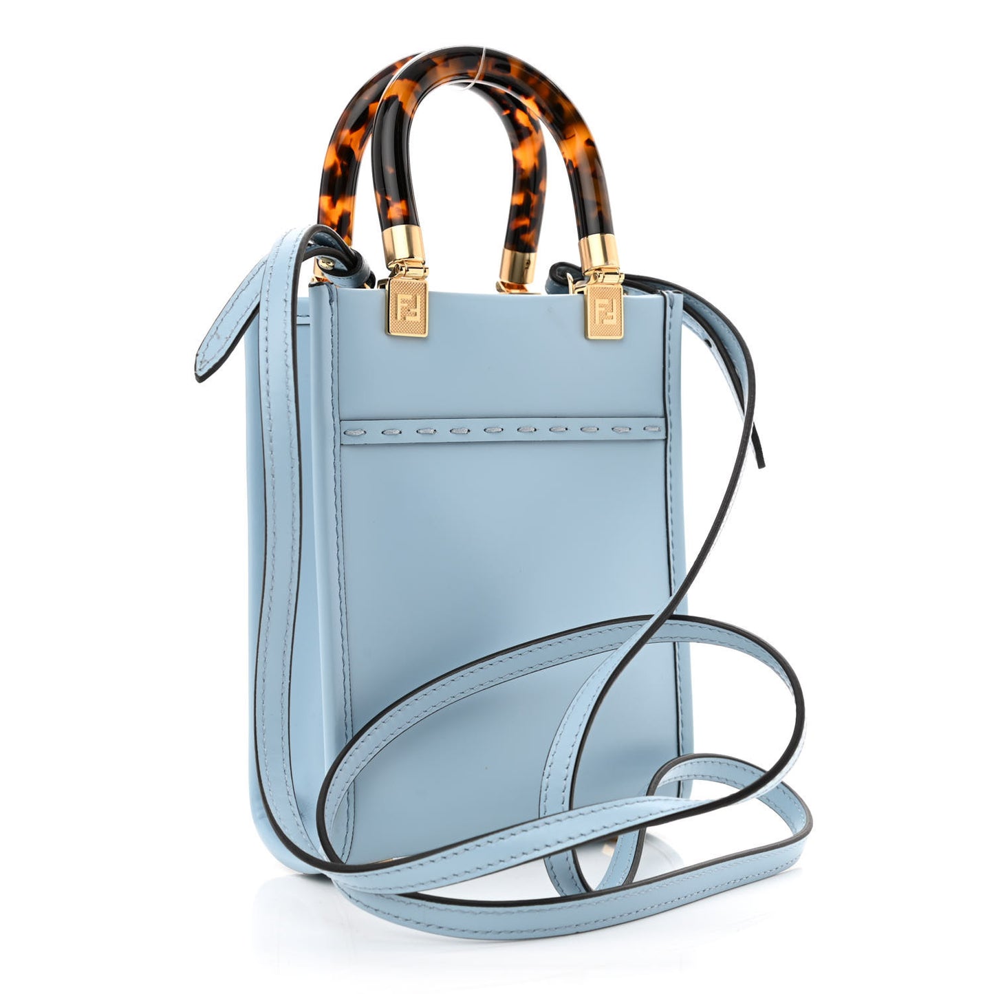 Vitello King Plexiglass Logo Embossed Mini Fendi Sunshine Shopper Tote Azzurro Baby