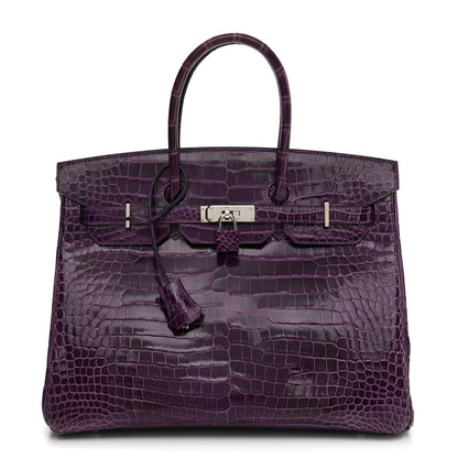 Hermes Shiny Porosus Crocodile Birkin 35 Amethyst 1 of 10
