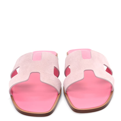 Hermes Suede Goatskin Oran Sandals 38.5 Rose Porcelaine 2 of 9