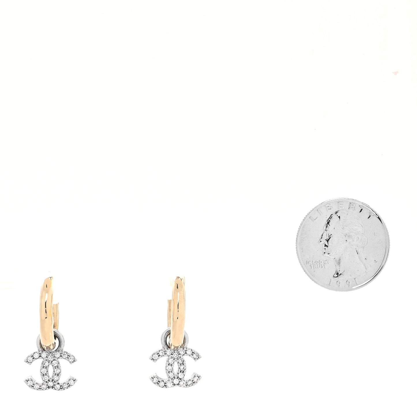 Metal Crystal CC Hoop Drop Earrings Gold