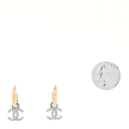 Chanel Metal Crystal CC Hoop Drop Earrings Gold 2 of 4