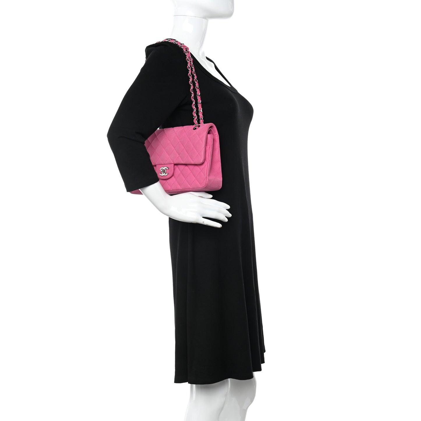 Iridescent Caviar Quilted Medium Double Flap Pink