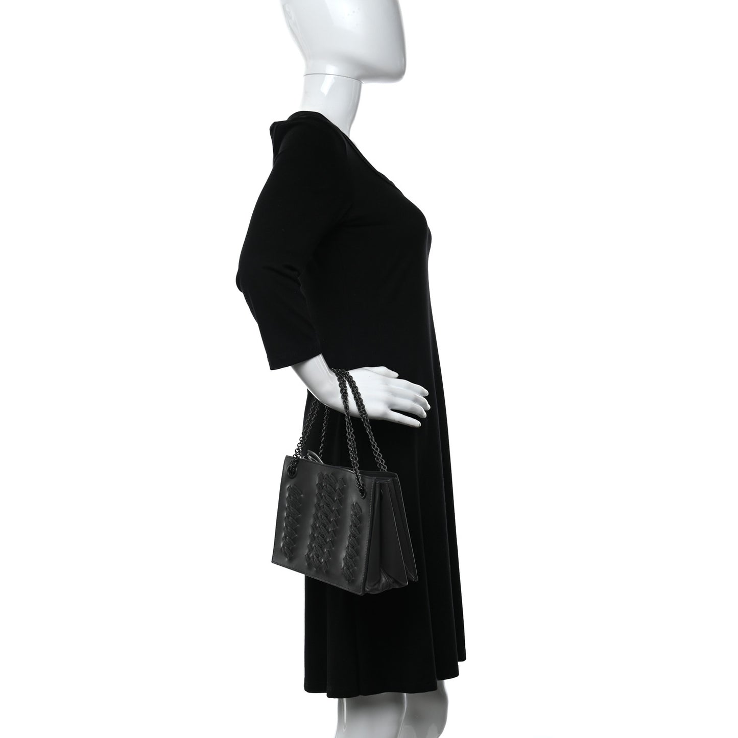 Smooth Calfskin Silk Woven Chain Tote Bag Grey