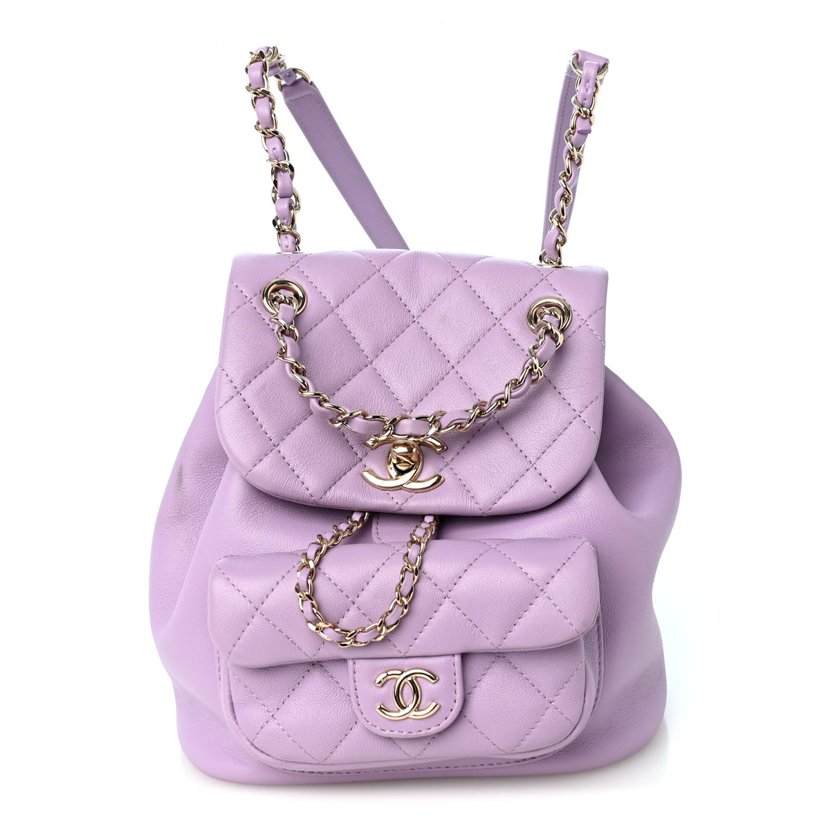 Lambskin Quilted Small Duma Drawstring Backpack Light Purple