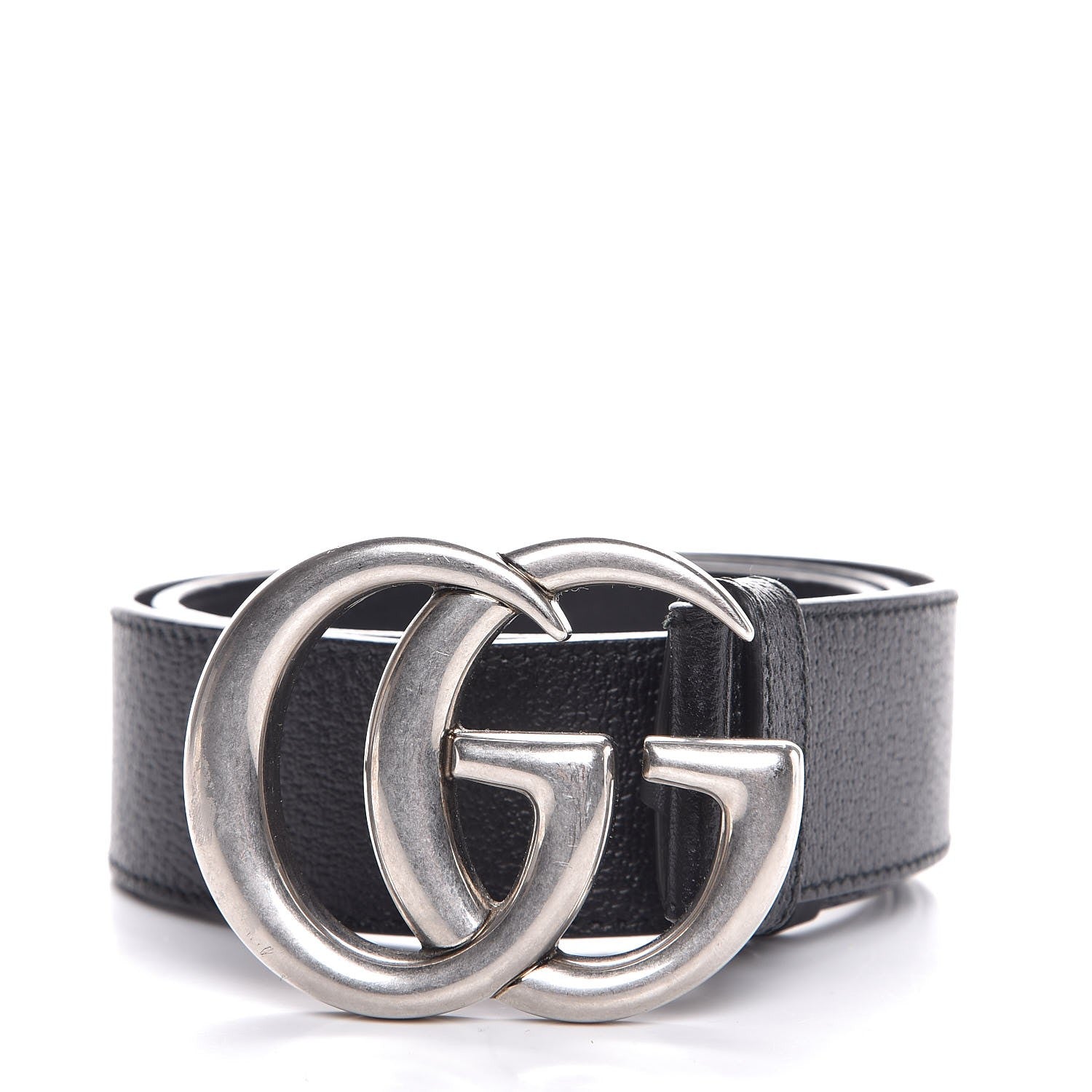 Gucci Textured Dollar Calfskin Nickel Double G 40mm Belt 75 30 Black 1 of 6