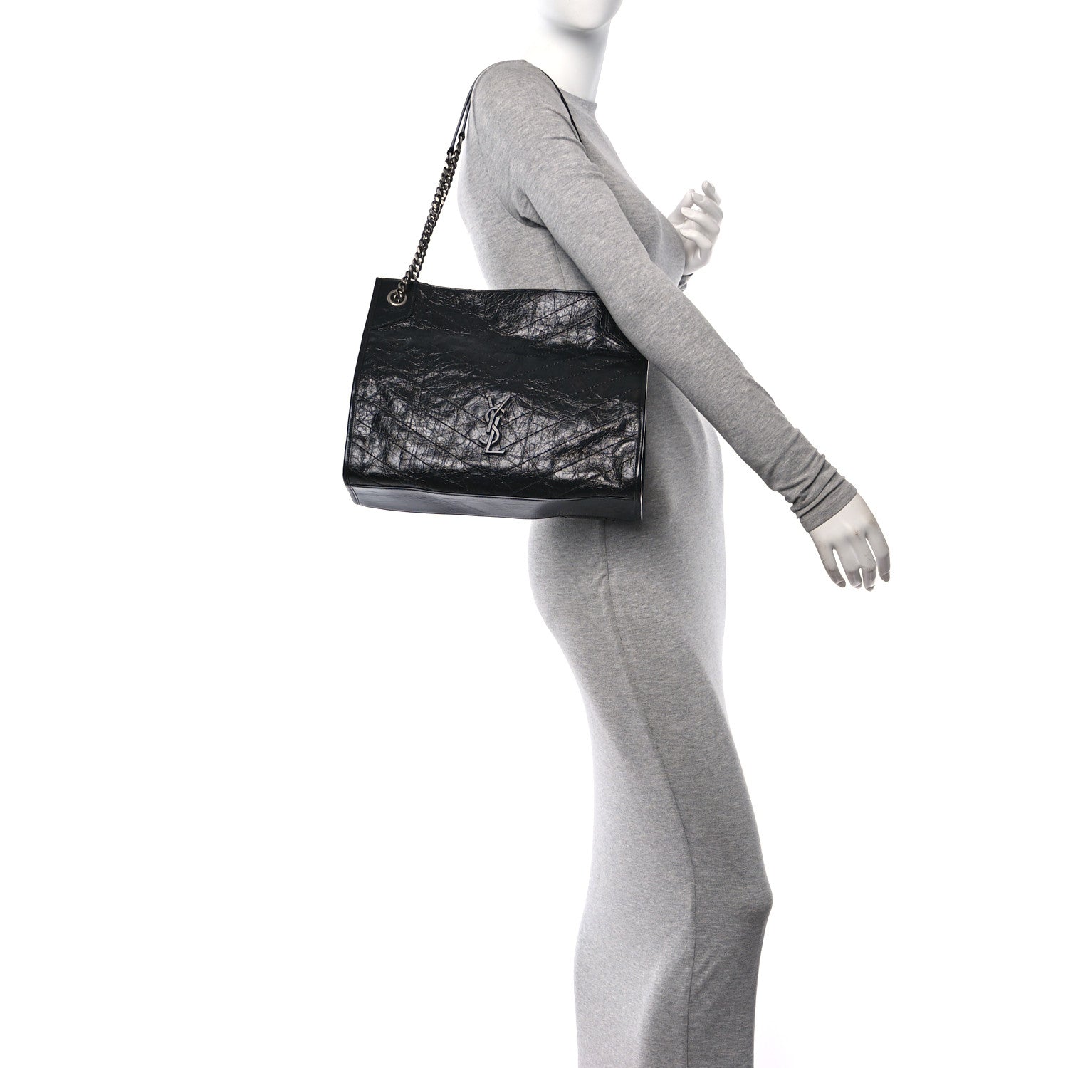 Saint Laurent Crinkled Calfskin Matelasse Monogram Medium Niki Shopper Tote Black 2 of 11