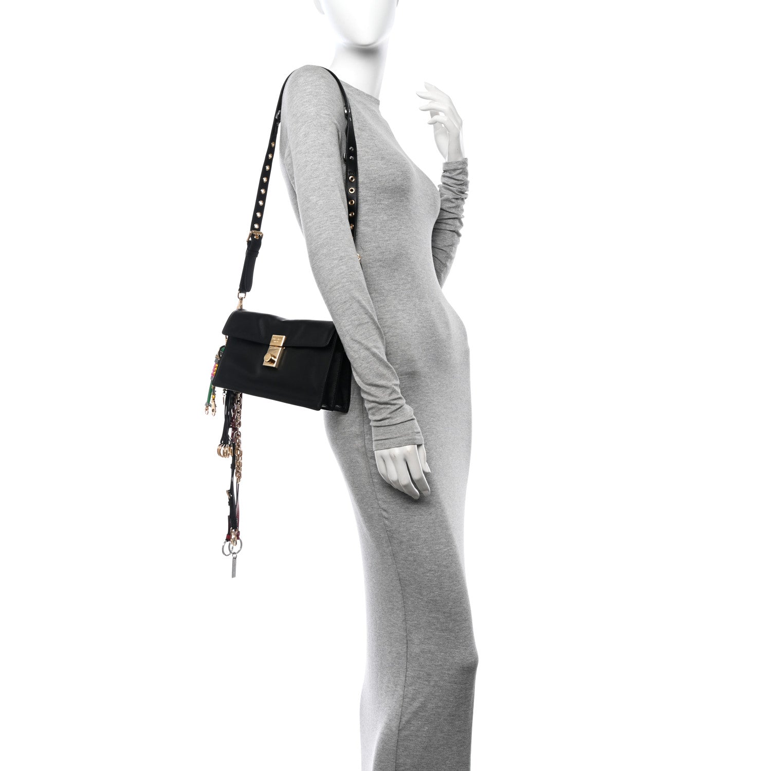 Prada Calfskin Soft Sound Charms Shoulder Bag Black 2 of 10