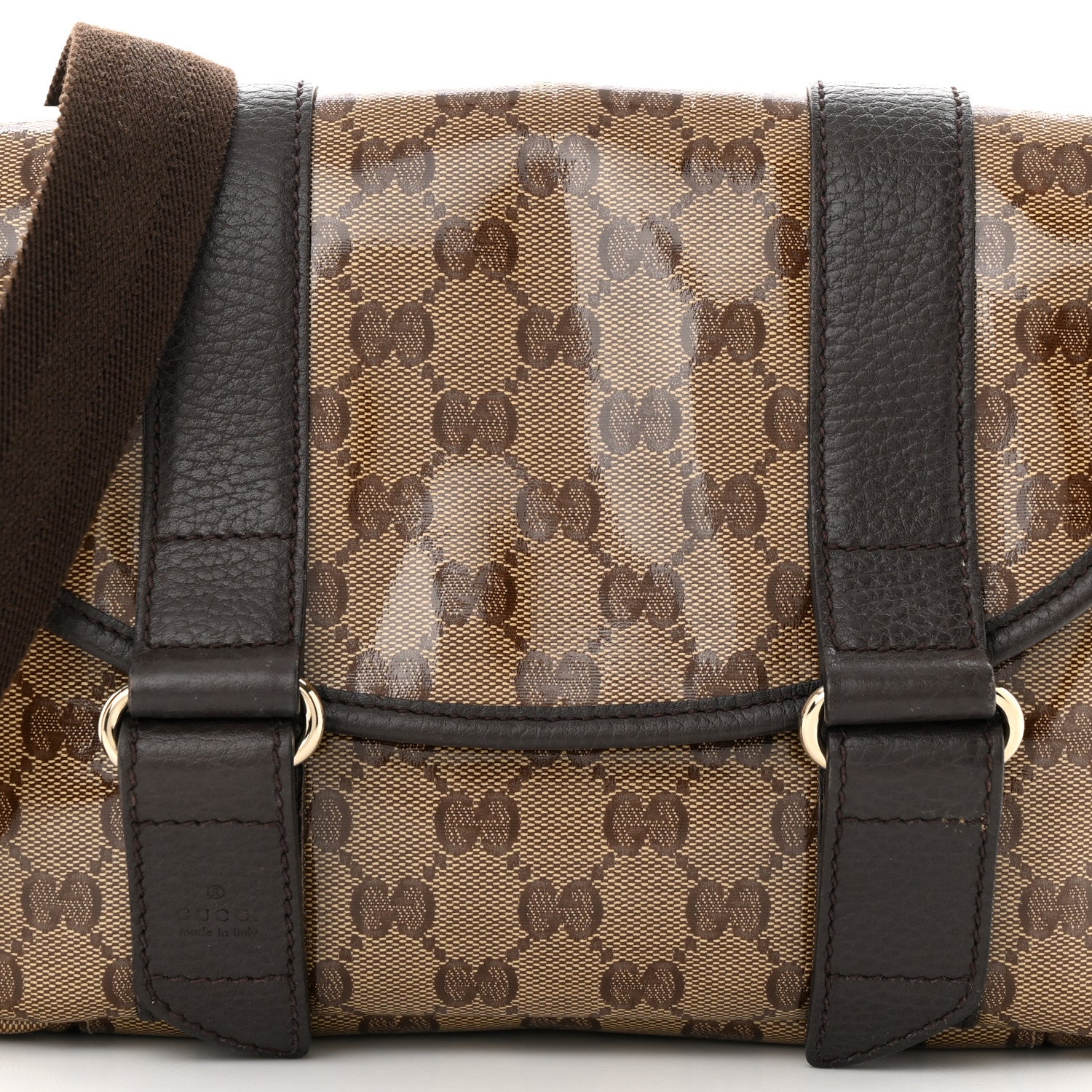 Gucci Crystal Monogram Small Double Buckle Flap Messenger Beige Dark Brown 8 of 11