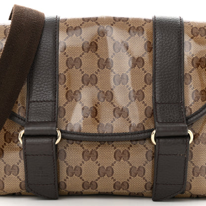 Gucci Crystal Monogram Small Double Buckle Flap Messenger Beige Dark Brown 8 of 11