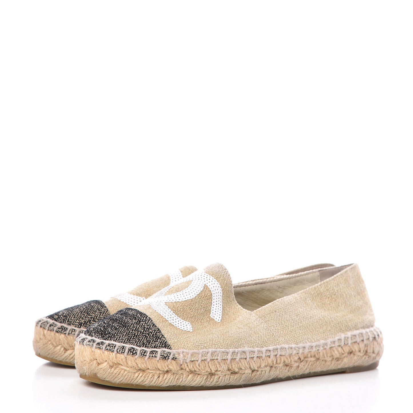 Linen Sequin CC Espadrilles 36 Beige Black