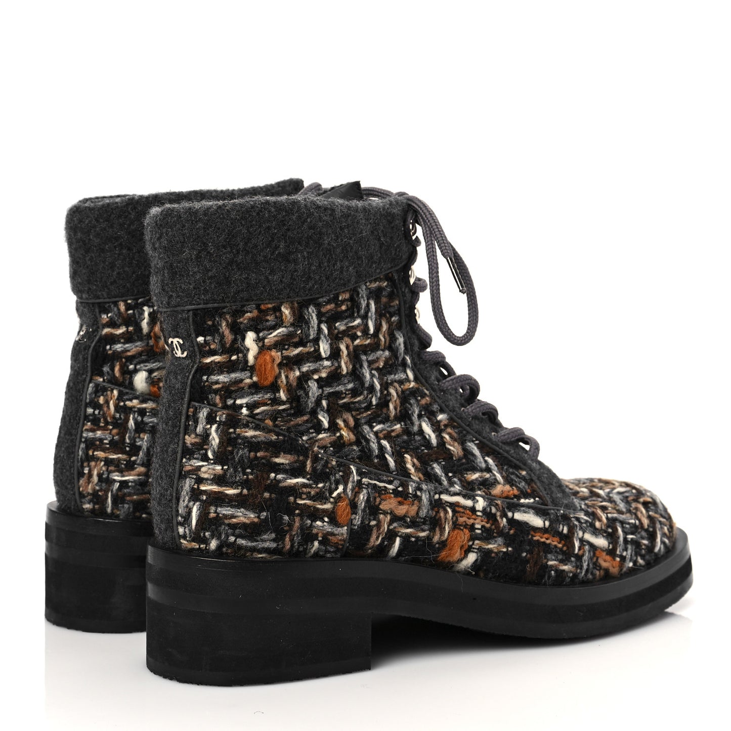 Tweed Lace Up Short Boots 38 Green Brown Black