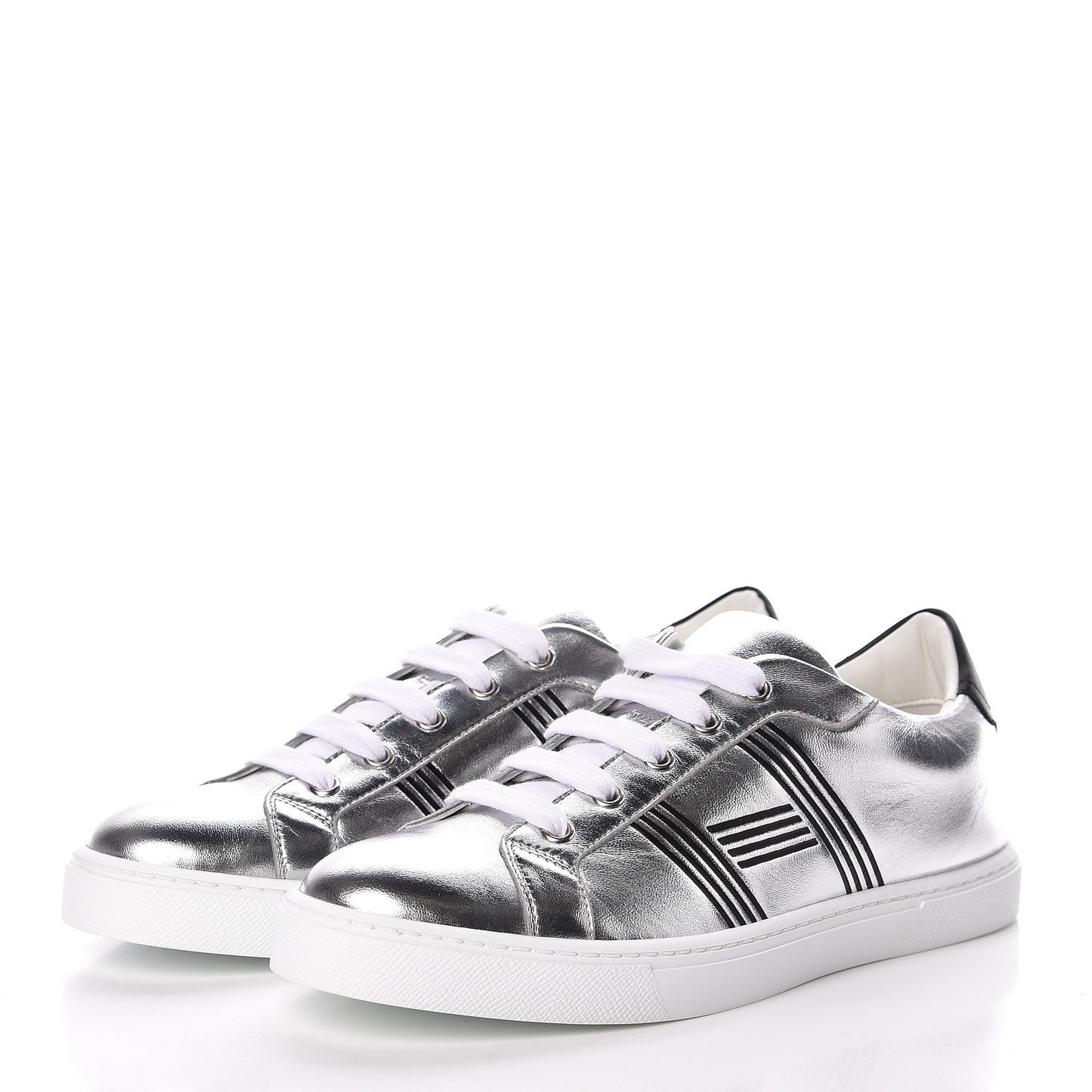 Metallic Nappa Calfskin Womens Avantage Sneakers 38 Gris Argente Black