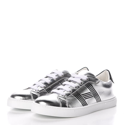 Hermes Metallic Nappa Calfskin Womens Avantage Sneakers 38 Gris Argente Black 3 of 7