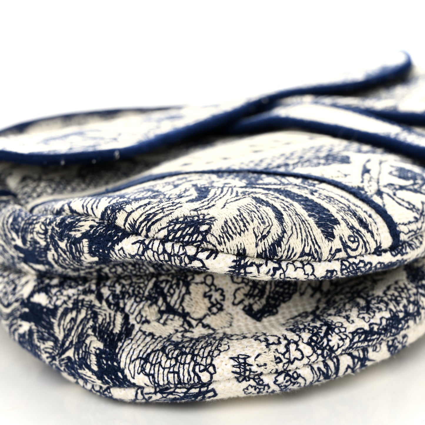 Canvas Embroidered Toile de Jouy Saddle Bag Blue