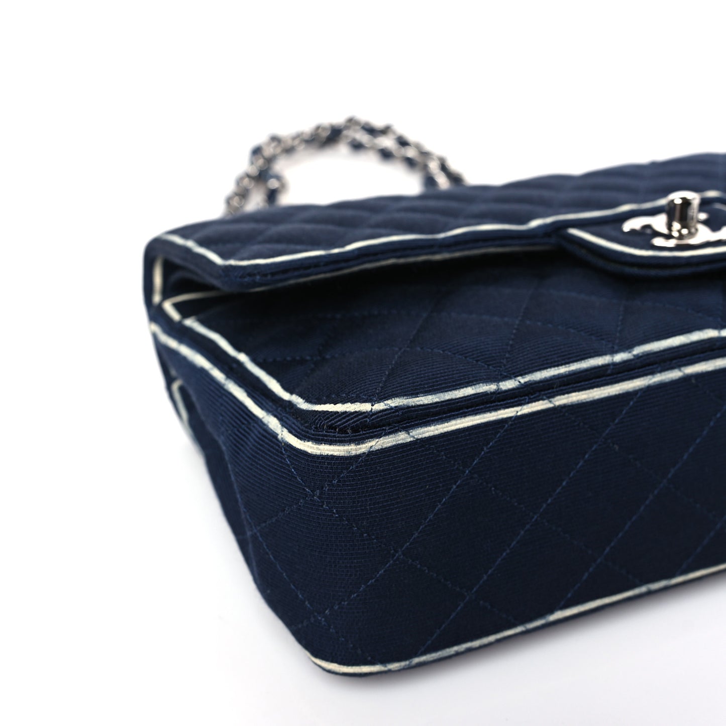 Grosgrain Quilted Medium Double Flap Navy