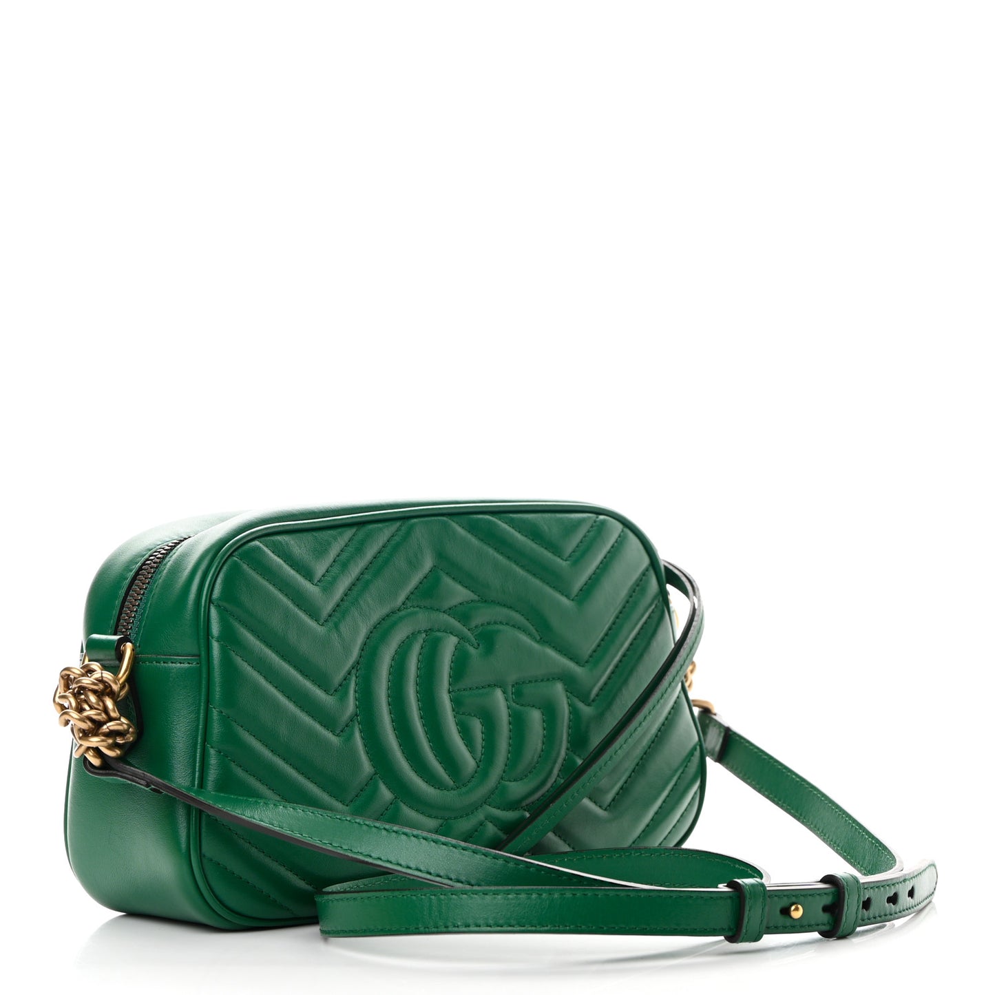 Calfskin Matelasse Small GG Marmont Chain Shoulder Bag Emerald Green