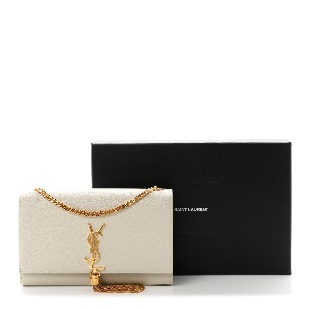 Saint Laurent Grain De Poudre Calfskin Medium Classic Monogram Kate Tassel Satchel Crema Soft 11 of 11