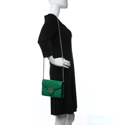 Gucci Azalea Calfskin Enamel Matelasse Diagonal Torchon GG Marmont Chain Wallet New Shamrock Emerald 2 of 9