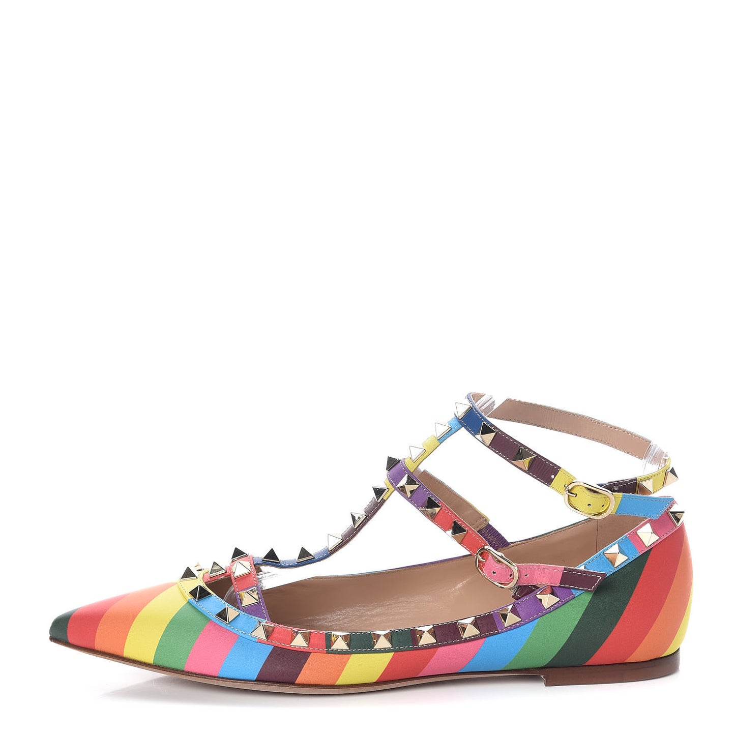Calfskin Ballerina Rockstud Cage Ballerina Flats 39 Multicolor