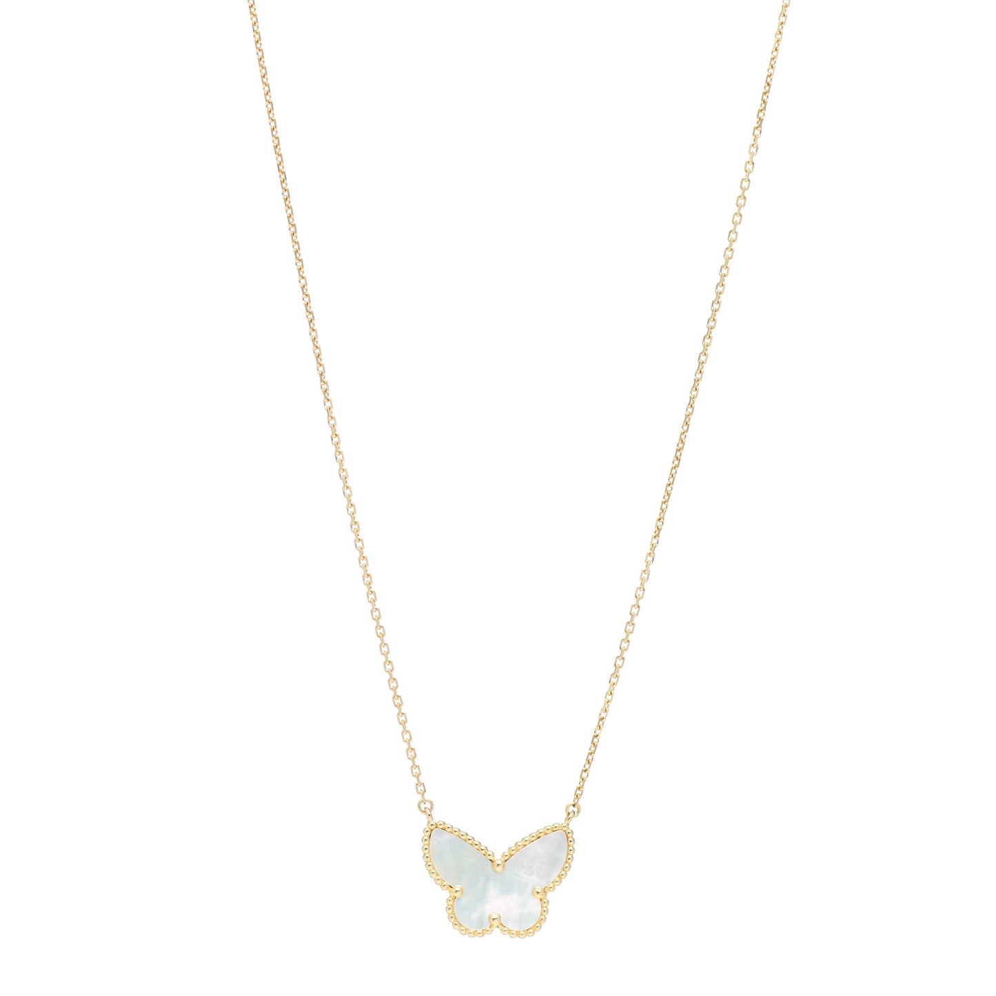 18K Yellow Gold Mother of Pearl Lucky Alhambra Butterfly Pendant Necklace