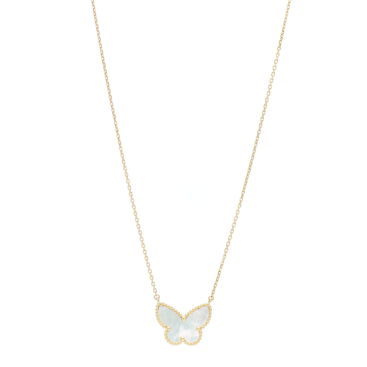 Van Cleef & Arpels 18K Yellow Gold Mother of Pearl Lucky Alhambra Butterfly Pendant Necklace 1 of 5