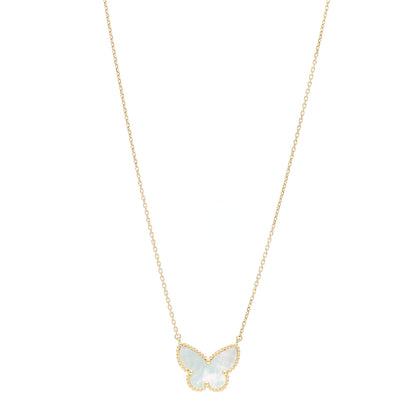 Van Cleef & Arpels 18K Yellow Gold Mother of Pearl Lucky Alhambra Butterfly Pendant Necklace 1 of 5