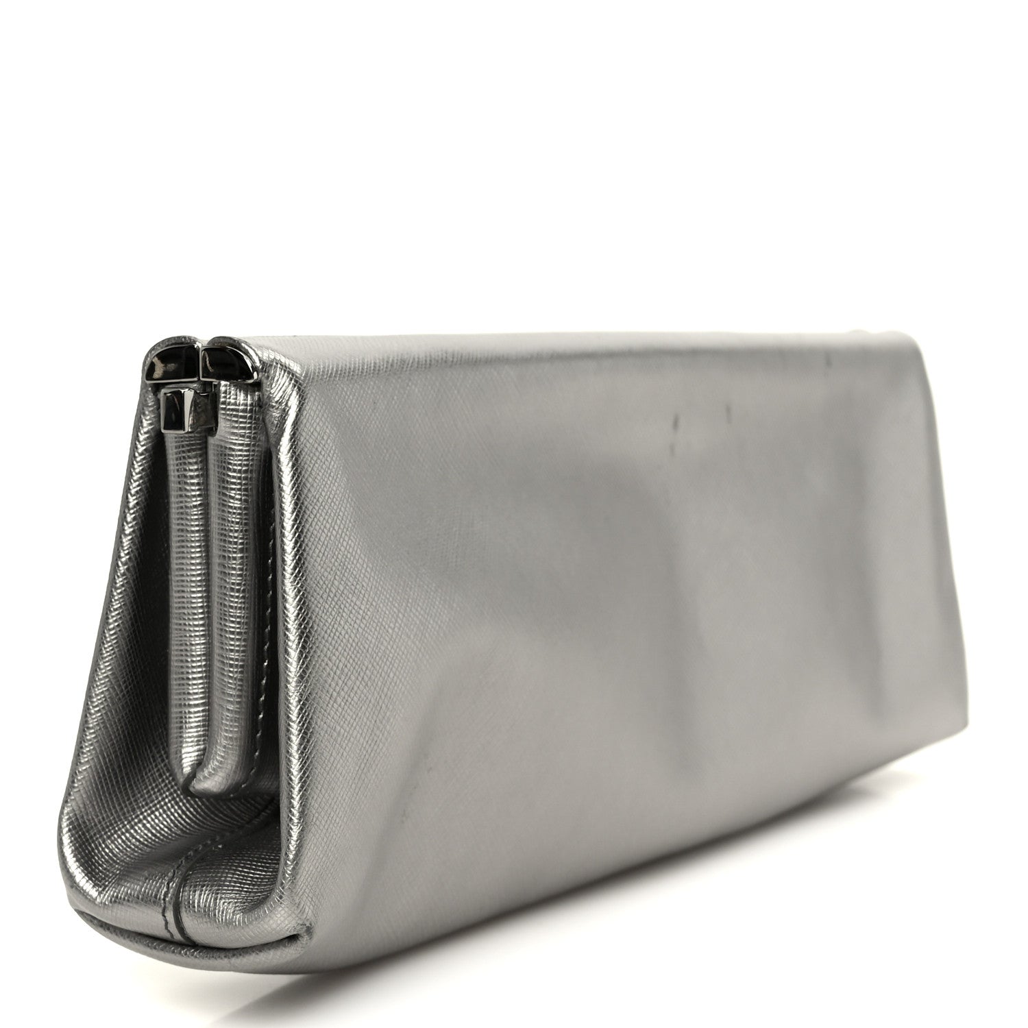 Prada Metallic Saffiano Frame Clutch Cromo 3 of 9