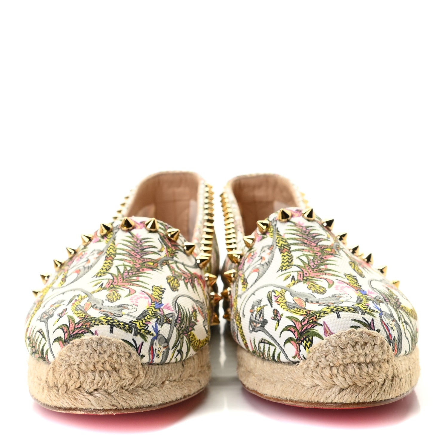 Christian Louboutin Canvas Loubi Jungle Print Ares Spikes Flat Espadrilles 37 Ivory 5 of 9