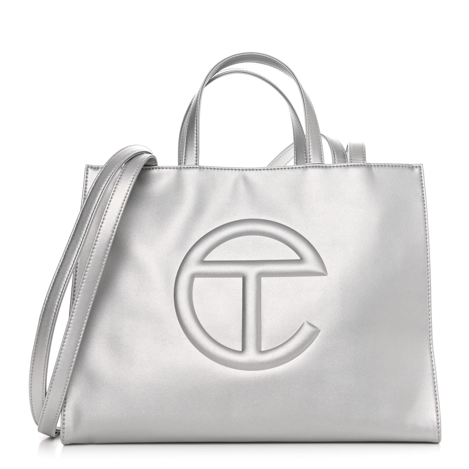 Telfar Metallic Vegan Leather Medium Shopping Bag Silver 1 of 10