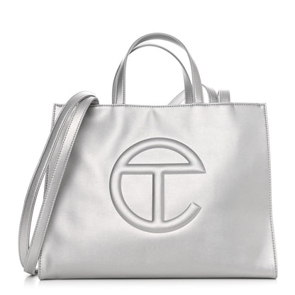 Telfar Metallic Vegan Leather Medium Shopping Bag Silver 1 of 10