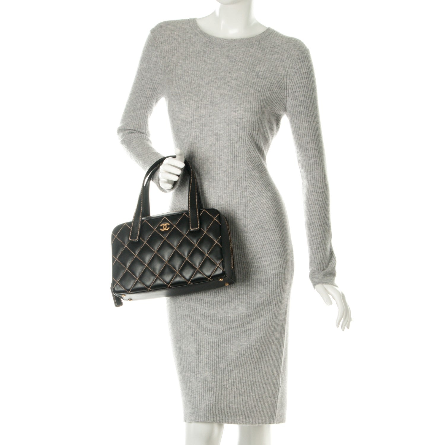 Chanel Calfskin Contrast Stitch Surpique Bowler Black 2 of 8