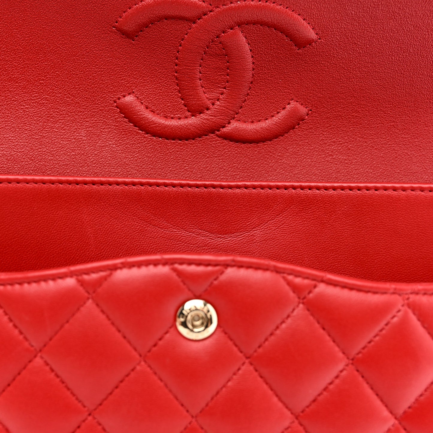 Lambskin Quilted Medium Double Flap Red