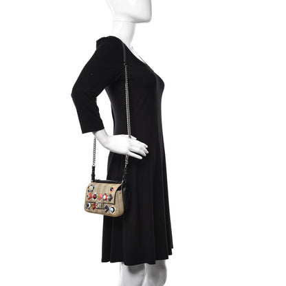 Fendi Paglia Vitello Dolce Paillettes Flowerland Studded Striped Micro Double Baguette Natural Multicolor 2 of 9