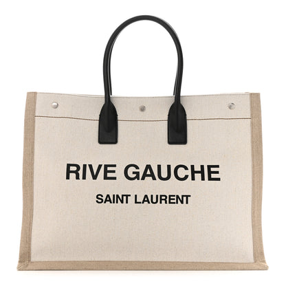 Saint Laurent Linen Calfskin Rive Gauche Tote Optic White 1 of 9