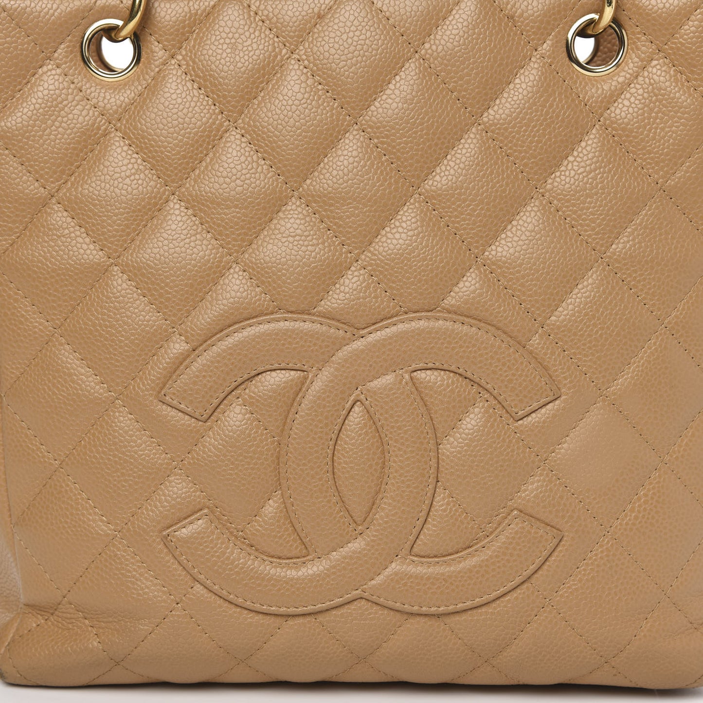Caviar Quilted Petit Shopping Tote PST Dark Beige