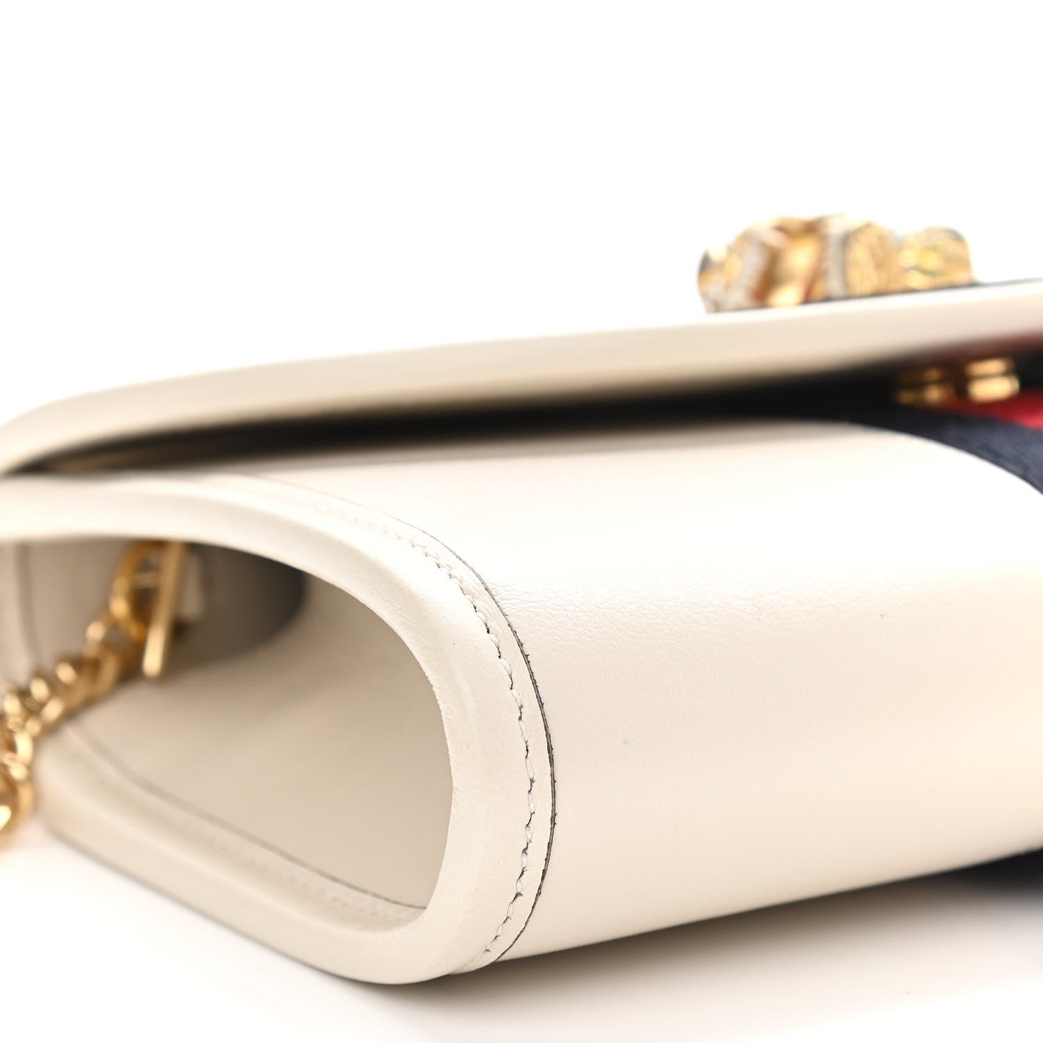 Gucci Textured Calfskin Web Mini Rajah Slim Flap Shoulder Bag Mystic White 9 of 10