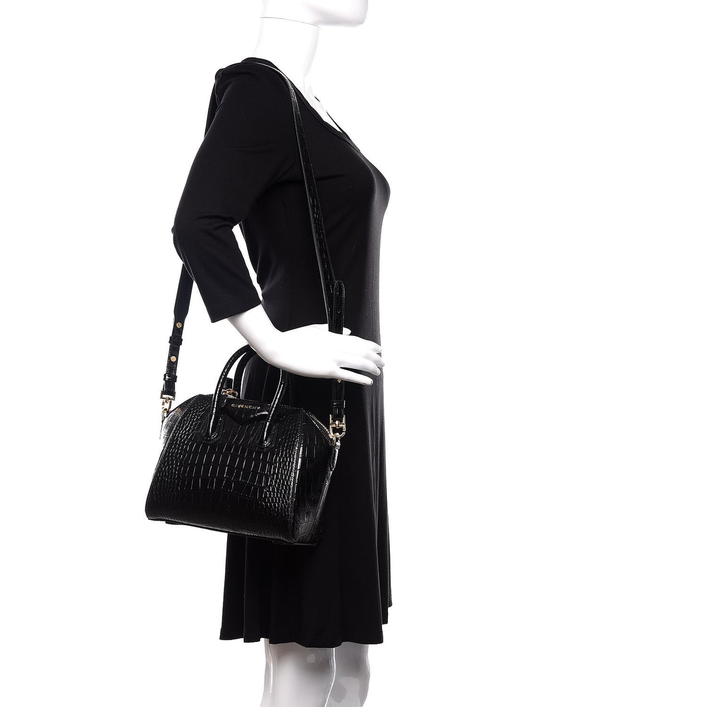 Calfskin Crocodile Embossed Mini Antigona Black