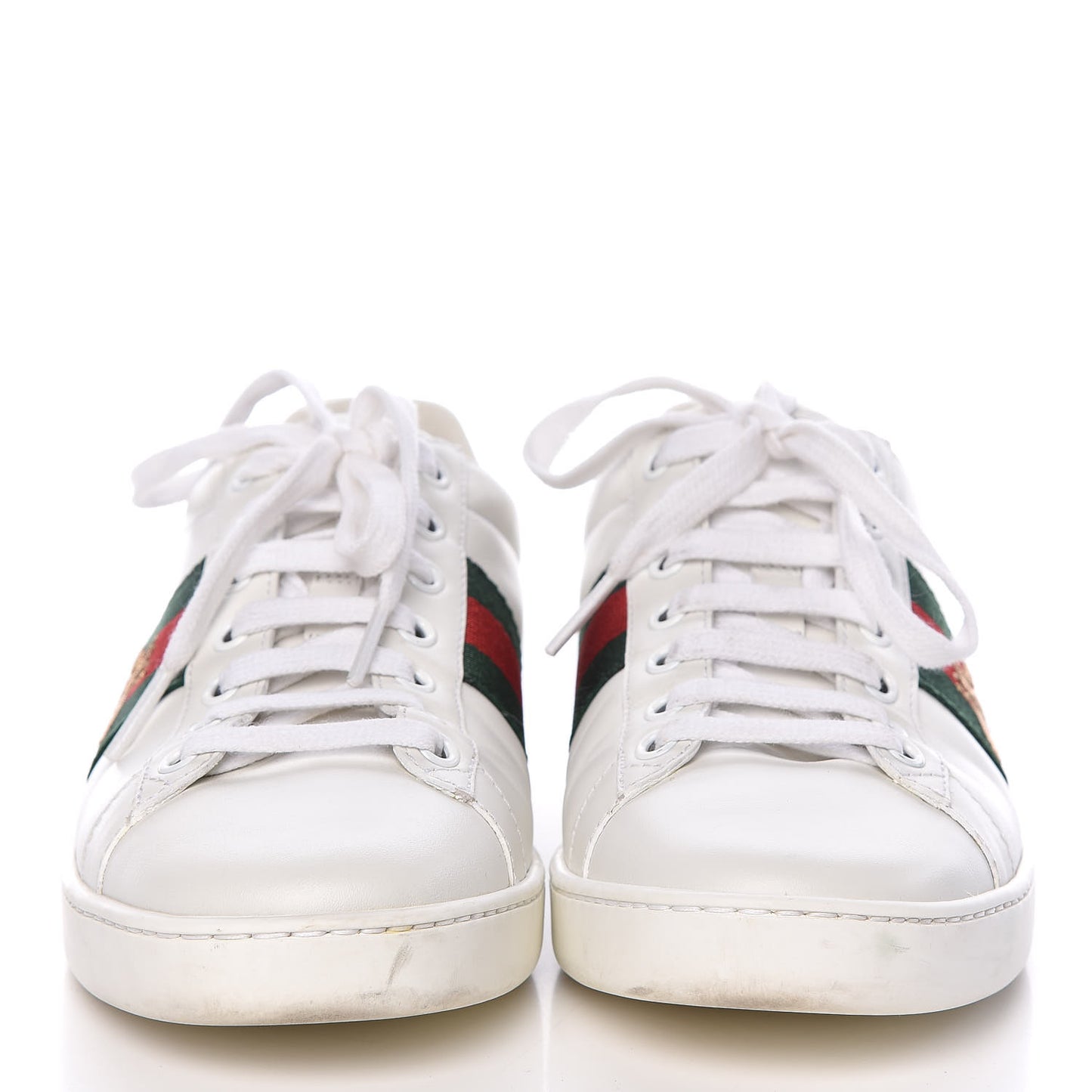 Calfskin Ayers Bee Embroidered Womens Ace Sneakers 37 White Green