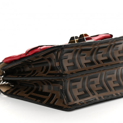Fendi Vitello Shiny Nappa Bi-Color FF 1974 Lace Up Bow Embossed Small Kan I Shoulder Bag Maya Black Fragola 10 of 12