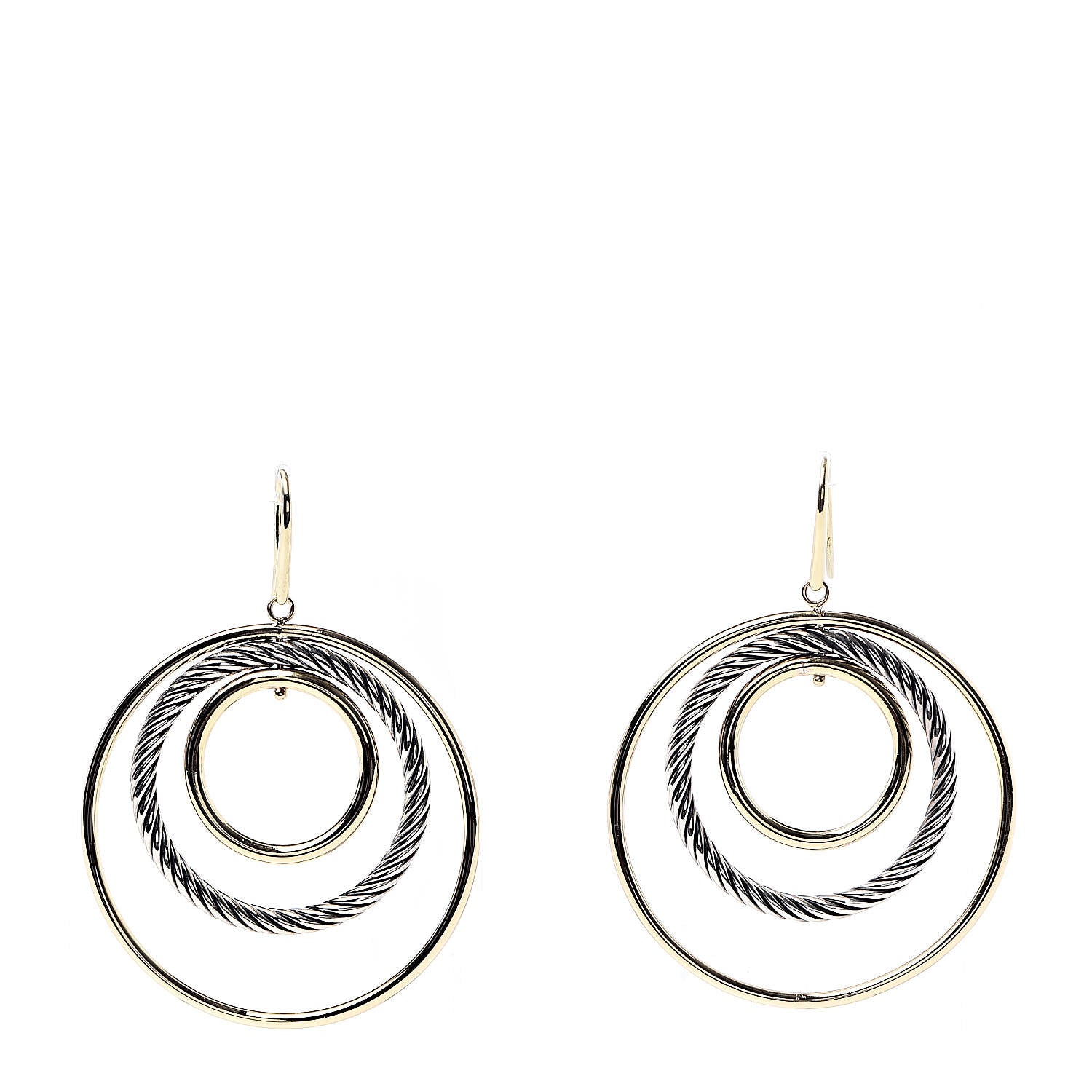 David Yurman Sterling Silver 18K Yellow Gold Mobile Triple Circle Earrings 1 of 4
